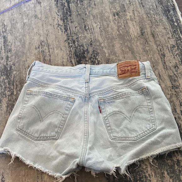 Light Blue Frayed Hem Denim Shorts - Picture 3 of 5